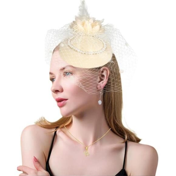 Accessories - Women Hat Feathers Derby Headband Beige